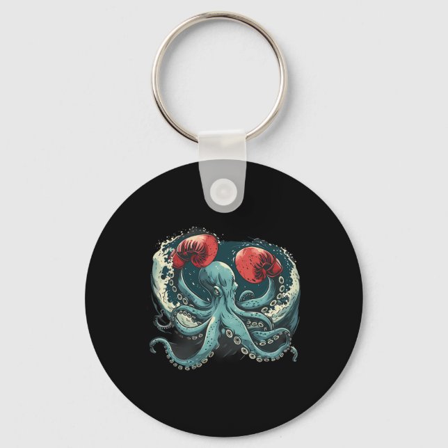 Boxer Octopus Lover Ocean Sea Creature Funny Boxin Keychain (Front)