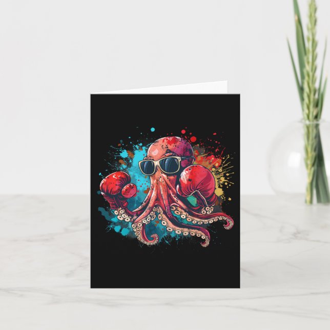 Boxer Octopus Lover Ocean Sea Creature Kickboxing  Card (Front)