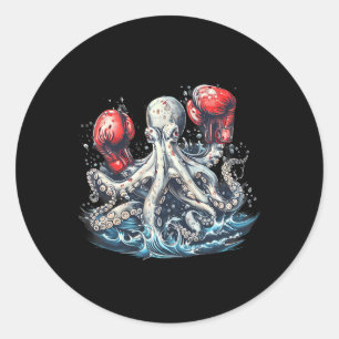 Boxer Octopus Lover Ocean Sea Creature Kickboxing  Classic Round Sticker