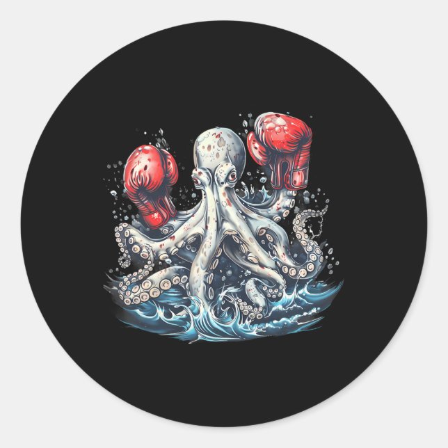 Boxer Octopus Lover Ocean Sea Creature Kickboxing  Classic Round Sticker (Front)