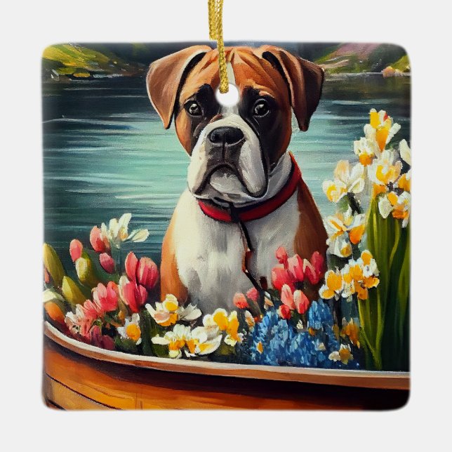 Boxer on a Paddle: A Scenic Adventure Ceramic Ornament (Front)