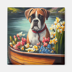 Boxer on a Paddle: A Scenic Adventure Magnet