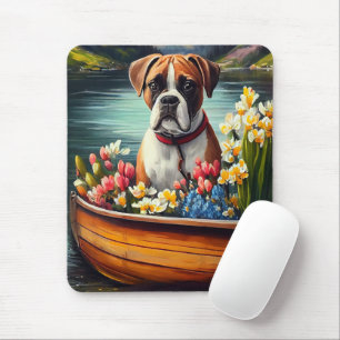 Boxer on a Paddle: A Scenic Adventure Mouse Pad