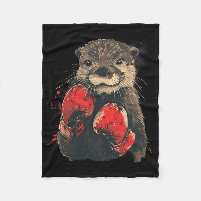 Boxer Otter With Boxing Gloves Kickboxing Funny Bo Fleece Blanket (Front)