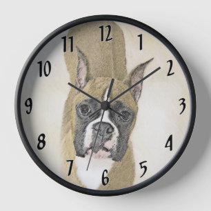 Boxer Painting - Cute Original Dog Art Clock