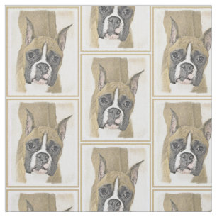 Boxer Painting - Cute Original Dog Art Fabric