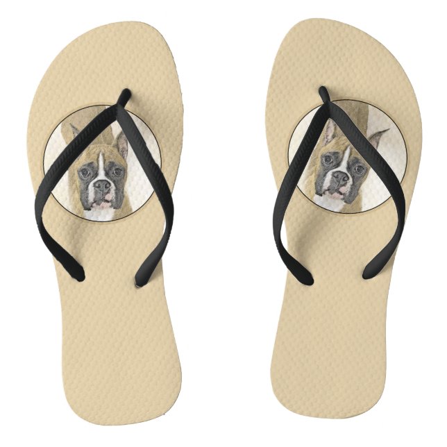 Boxer Painting - Cute Original Dog Art Flip Flops (Footbed)