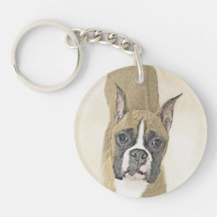 Boxer Painting - Cute Original Dog Art Keychain