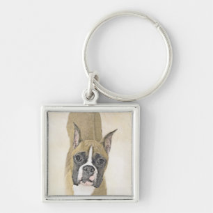 Boxer Painting - Cute Original Dog Art Keychain