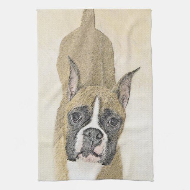 Boxer Painting - Cute Original Dog Art Kitchen Towel (Vertical)