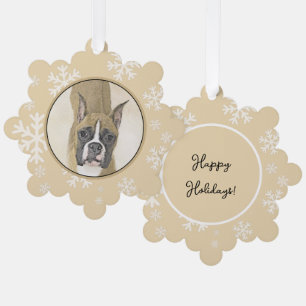 Boxer Painting - Cute Original Dog Art Ornament Card