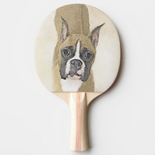 Boxer Painting - Cute Original Dog Art Ping Pong Paddle