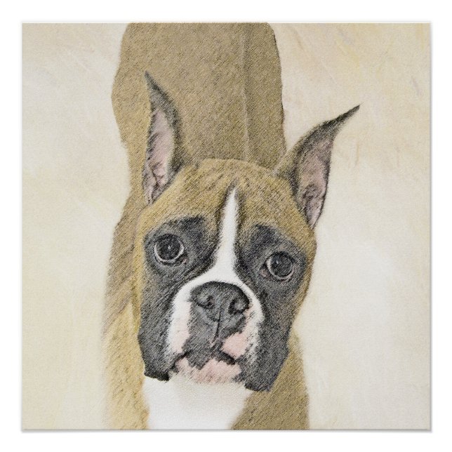 Boxer Painting - Cute Original Dog Art Poster (Front)