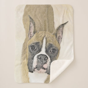 Boxer Painting - Cute Original Dog Art Sherpa Blanket