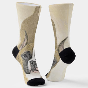 Boxer Painting - Cute Original Dog Art Socks