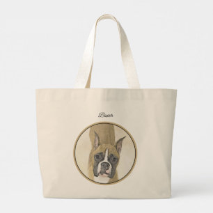 Boxer Painting Fawn Cropped Docked Cute Dog Art Large Tote Bag