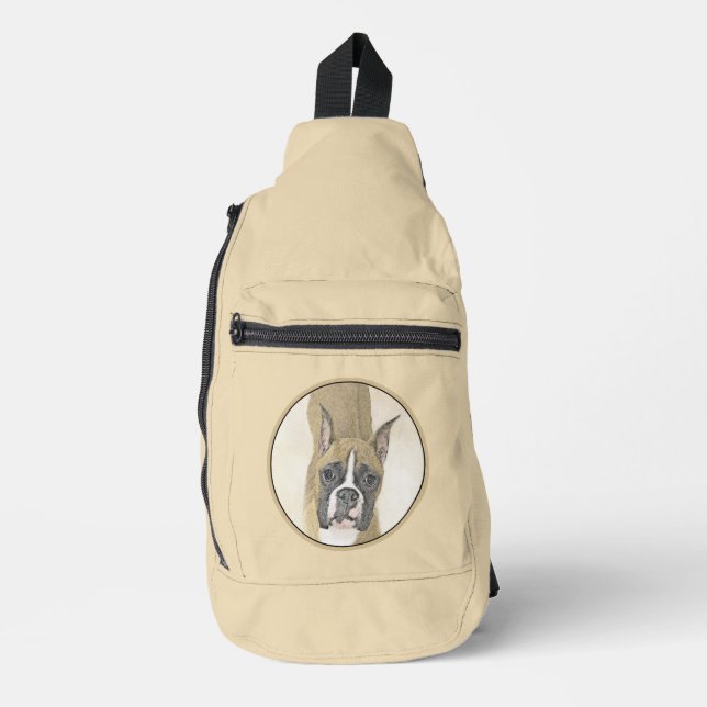 Boxer Painting Fawn Cropped Docked Cute Dog Art Sling Bag (Front)