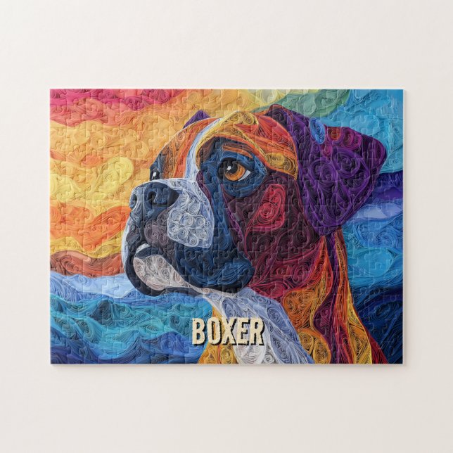 Boxer Paper Quilling Art Dog Portrait Jigsaw Puzzle (Horizontal)
