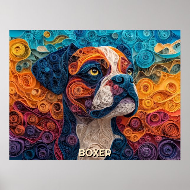 Boxer Paper Quilling Art Dog Portrait Poster (Front)