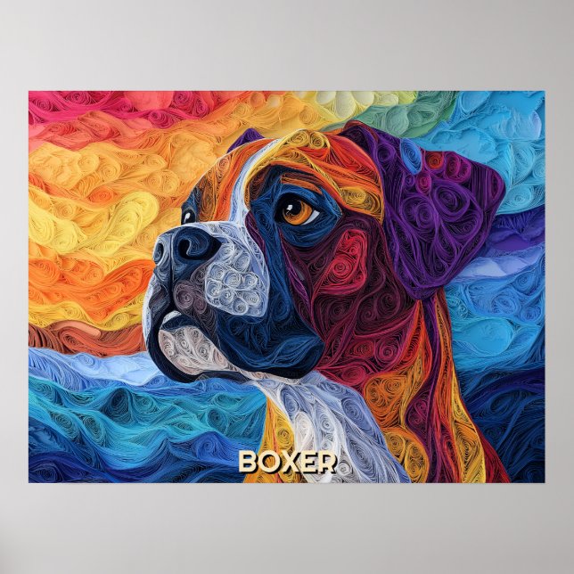 Boxer Paper Quilling Art Dog Portrait Poster (Front)