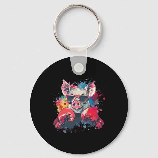 Boxer Pig With Boxing Gloves Kickboxing Funny Boxi Keychain (Front)
