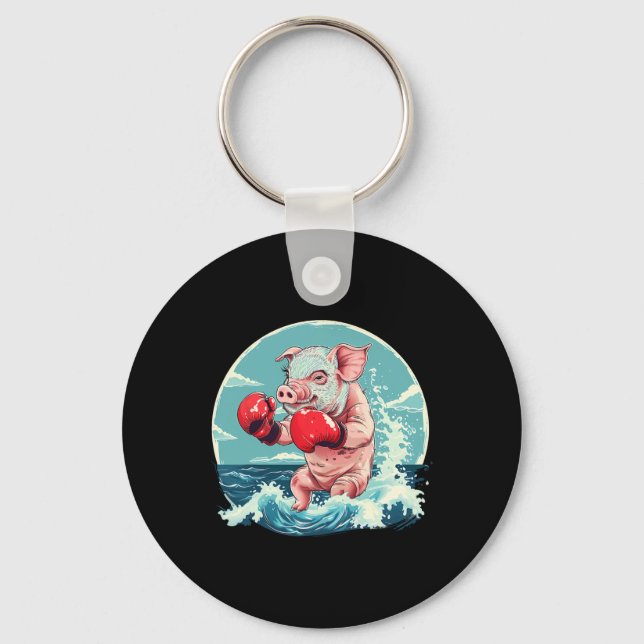 Boxer Pig With Boxing Gloves Kickboxing Funny Boxi Keychain (Front)