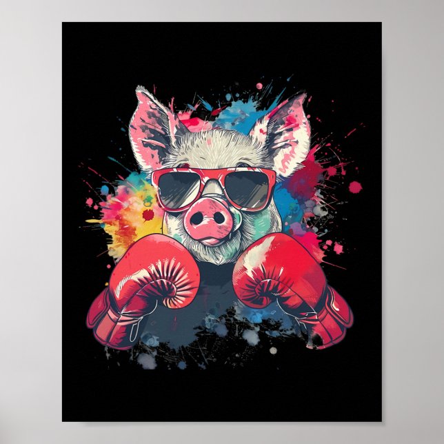 Boxer Pig With Boxing Gloves Kickboxing Funny Boxi Poster (Front)