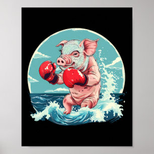 Boxer Pig With Boxing Gloves Kickboxing Funny Boxi Poster