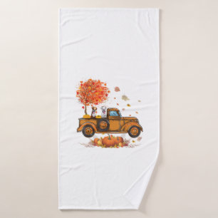 Boxer Pumpkins Truck Autumn Leaf Fall thanksgiving Bath Towel