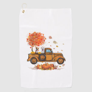 Boxer Pumpkins Truck Autumn Leaf Fall thanksgiving Golf Towel