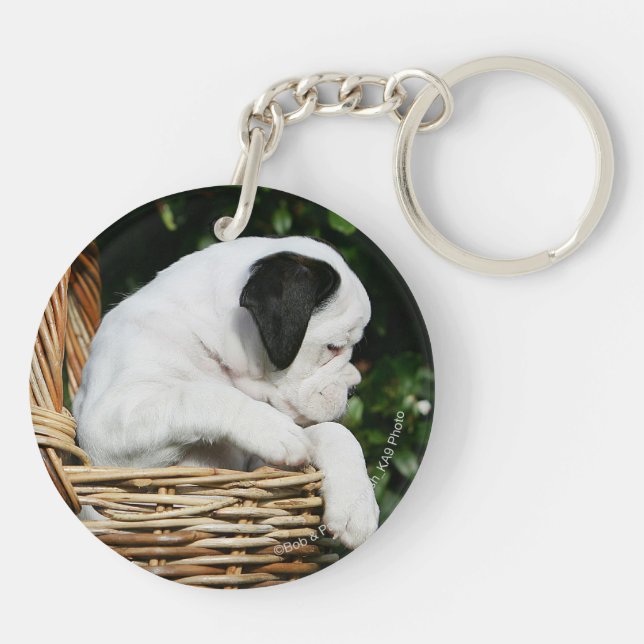 Boxer Puppies in Basket Keychain (Back)