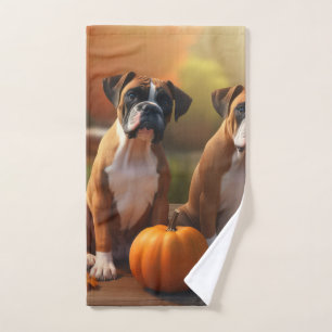 Boxer Puppy Autumn Delight Pumpkin  Bath Towel Set