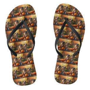 Boxer Puppy Autumn Delight Pumpkin  Flip Flops