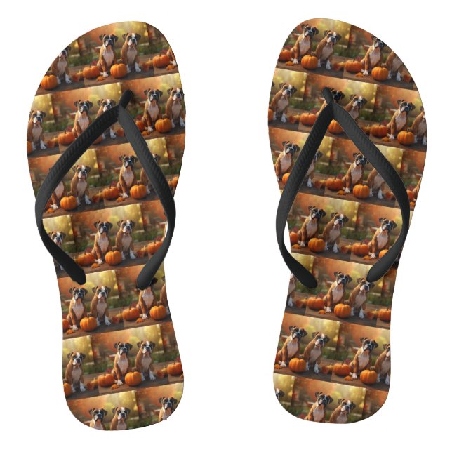 Boxer Puppy Autumn Delight Pumpkin  Flip Flops (Footbed)
