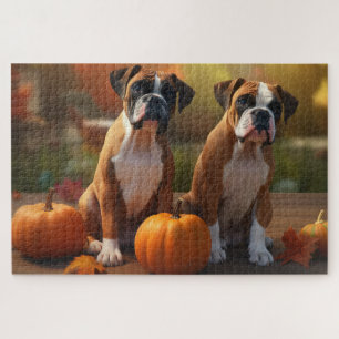 Boxer Puppy Autumn Delight Pumpkin  Jigsaw Puzzle