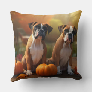 Boxer Puppy Autumn Delight Pumpkin  Throw Pillow