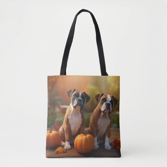 Boxer Puppy Autumn Delight Pumpkin  Tote Bag (Front)