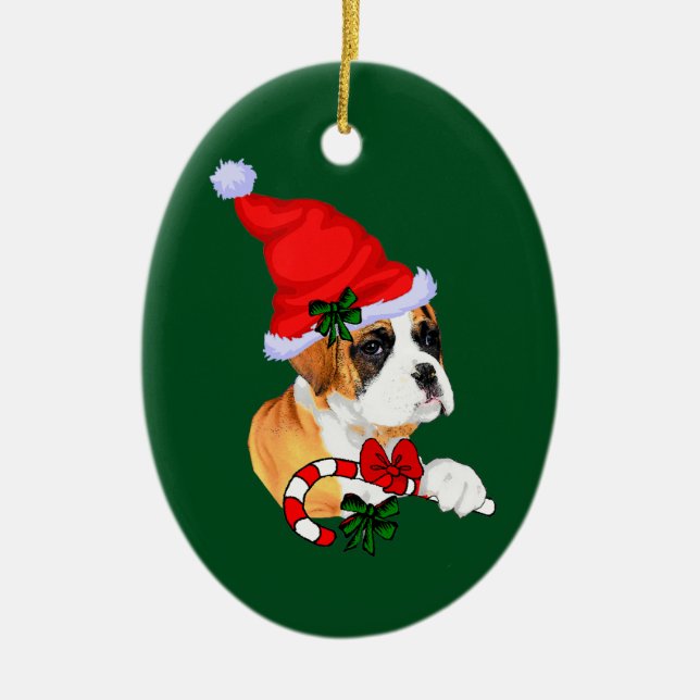 Boxer Puppy Christmas Ceramic Ornament (Front)