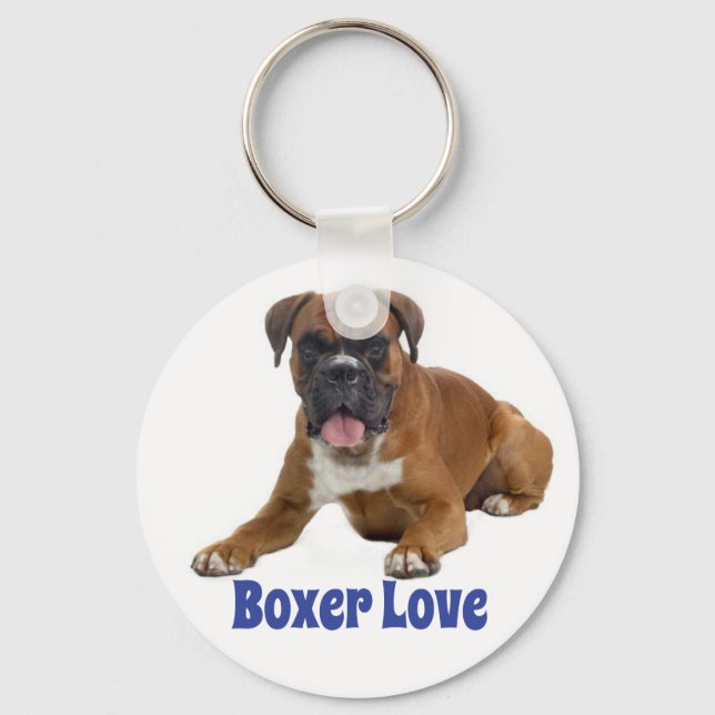 Boxer Puppy Dog Blue Love Keychain (Front)