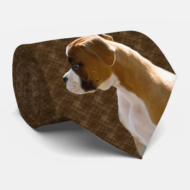 Boxer Puppy Dog Cutout Executive Brown Tie (Rolled)