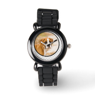 Boxer Puppy Dog Grey Glitter Band Watch