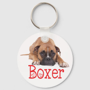 Boxer Puppy Dog Red Heart Love Keychain