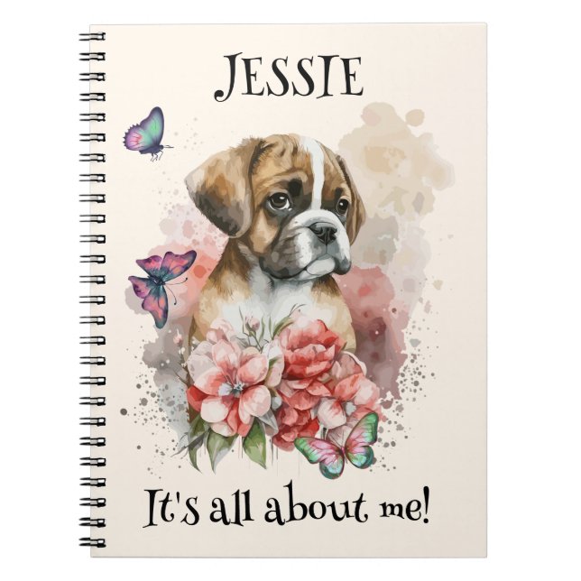 Boxer puppy in flowers custom notebook (Front)