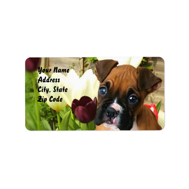 Boxer puppy in tulips address labels (Front)