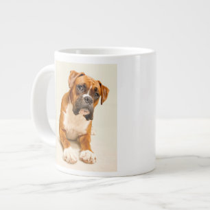 Boxer puppy on ivory cream backdrop. large coffee mug