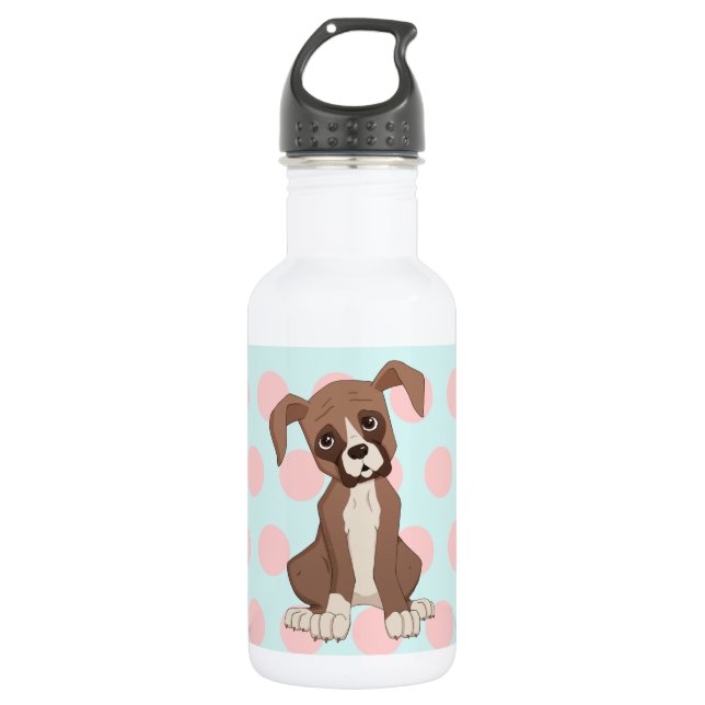 Boxer puppy on Pink Polka Dots 532 Ml Water Bottle (Front)