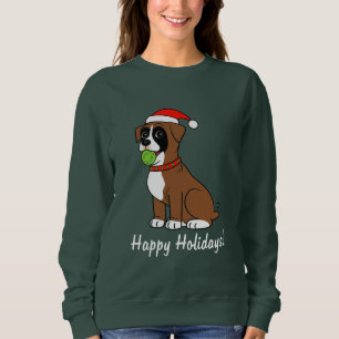 Boxer Puppy with Santa Hat Happy Holidays Sweatshirt
