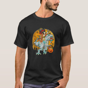 Boxer Riding Dinosaur Mummy Pumpkin T Rex Hallowee T-Shirt