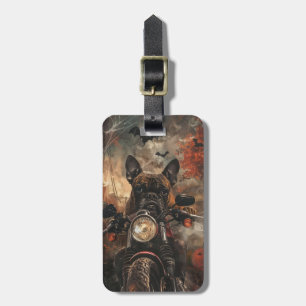 Boxer Riding Motorcycle Halloween Scary  Luggage Tag