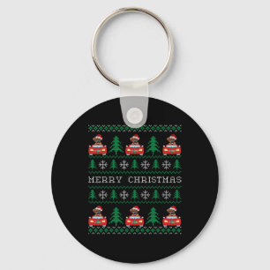Boxer Riding Red Car Ugly Christmas Sweater Dog  Keychain